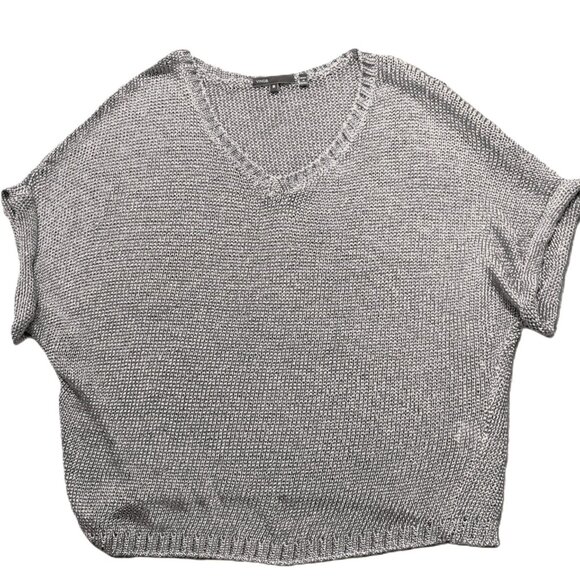 Vince Metallic V-Neck Short- Sleeved Sweater - Picture 4 of 9